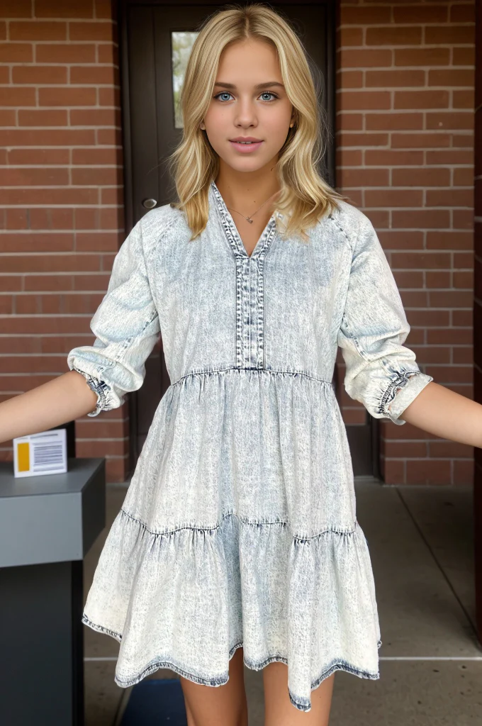 V-Neck Half Sleeve Mini Denim Dress - Image 2
