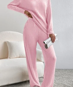 Alternative view of Ribbed V-Neck Top and Pants Lounge Set