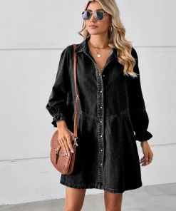 Alternative view of Button Up Flounce Sleeve Mini Denim Dress