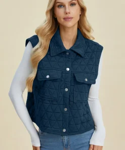 Double Take Full Size Pocketed Texture Snap Down Vest Coat