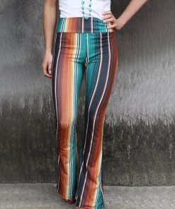 High Waist Striped Bootcut Pants